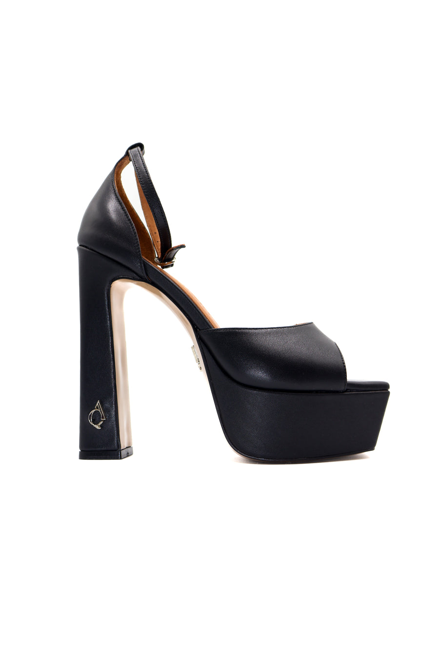 Qafarrin VERDELIA NOIR MATTE – Black Genuine Calfskin Matte Leather Platform Heeled Sandals