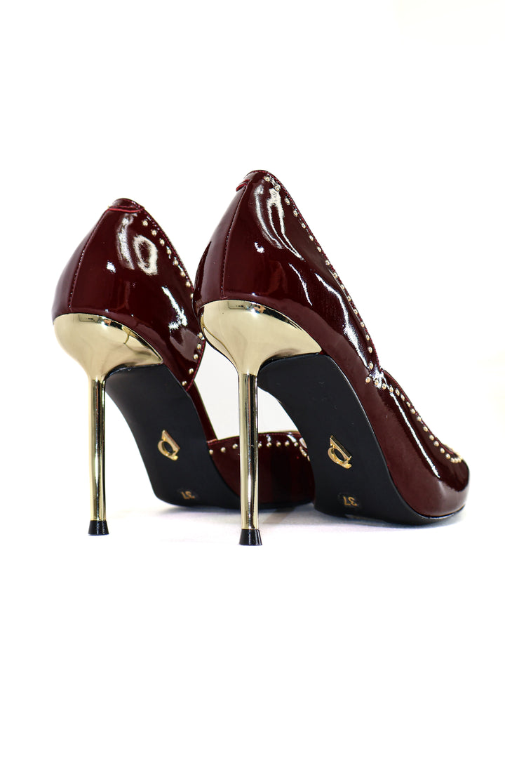 QAFARRIN KYREL – Bordo Rugan Hakiki Dana Deri Metal Burun Detaylı Stiletto