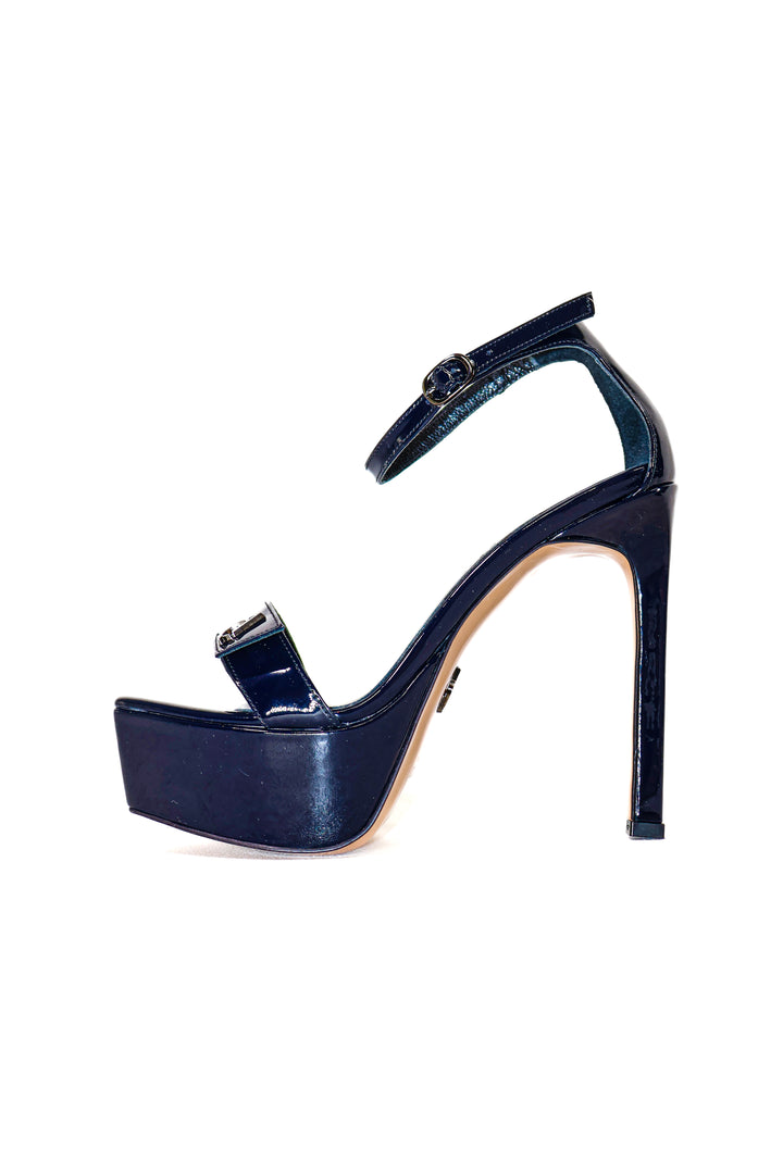 QAFARRİN NÉVYRA – Blue Nuit Rugan Prime Cut Hakiki Dana Derisi Platform Ankle Strap