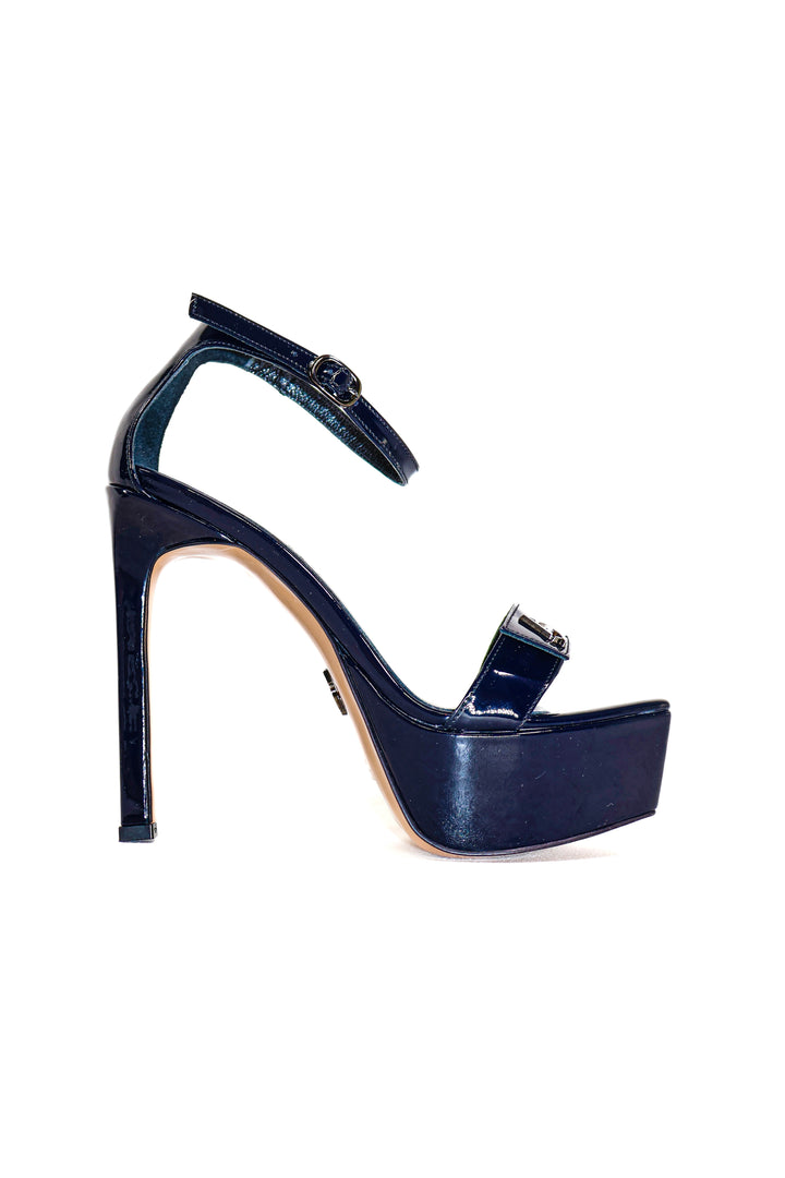 QAFARRİN NEVYRA – Blue Nuit Patent Leather Prime Cut Genuine Calf Leather Platform Ankle Strap