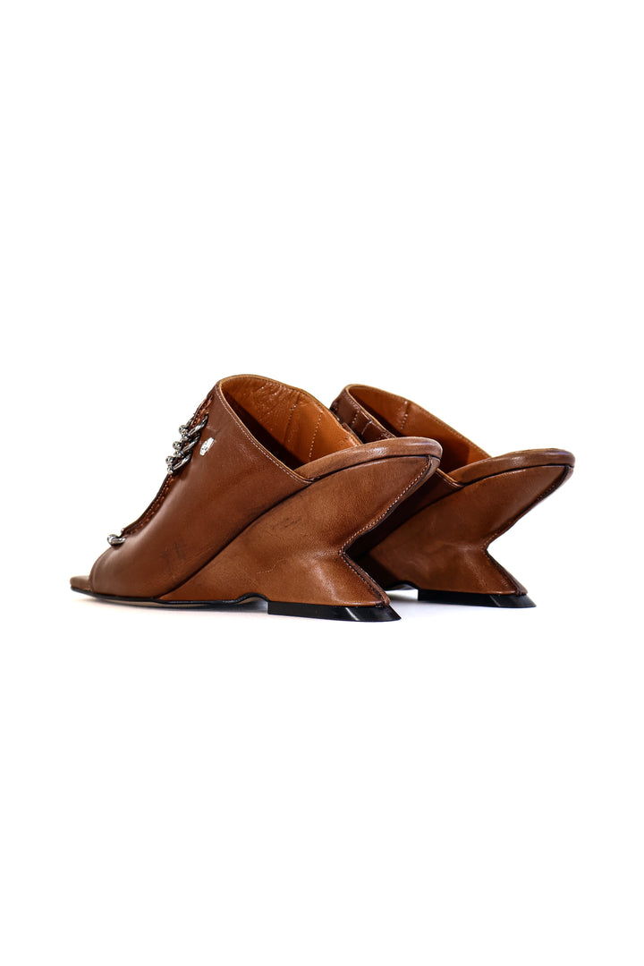 QAFARRIN LEXA – Espresso Brown Prime-Cut Hakiki Dana Deri Sculptural Heel Mule