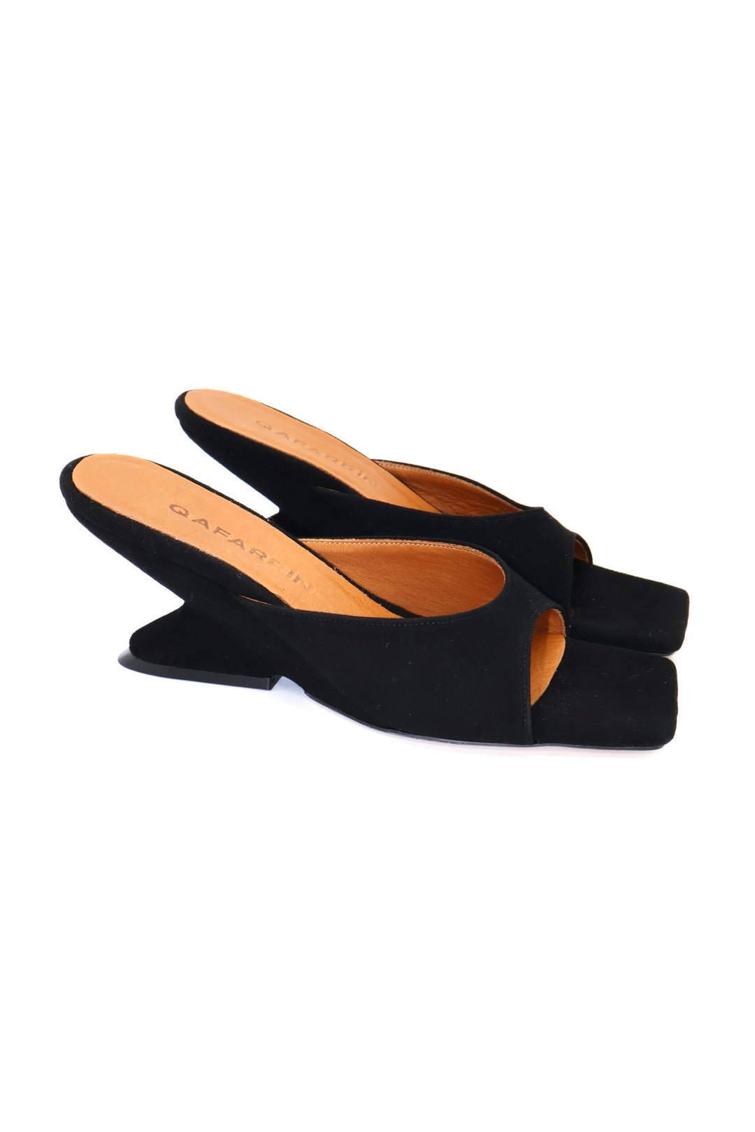 Qafarrin SYRAH – Black Suede Genuine Calfskin 6 cm Heel Mule Slippers