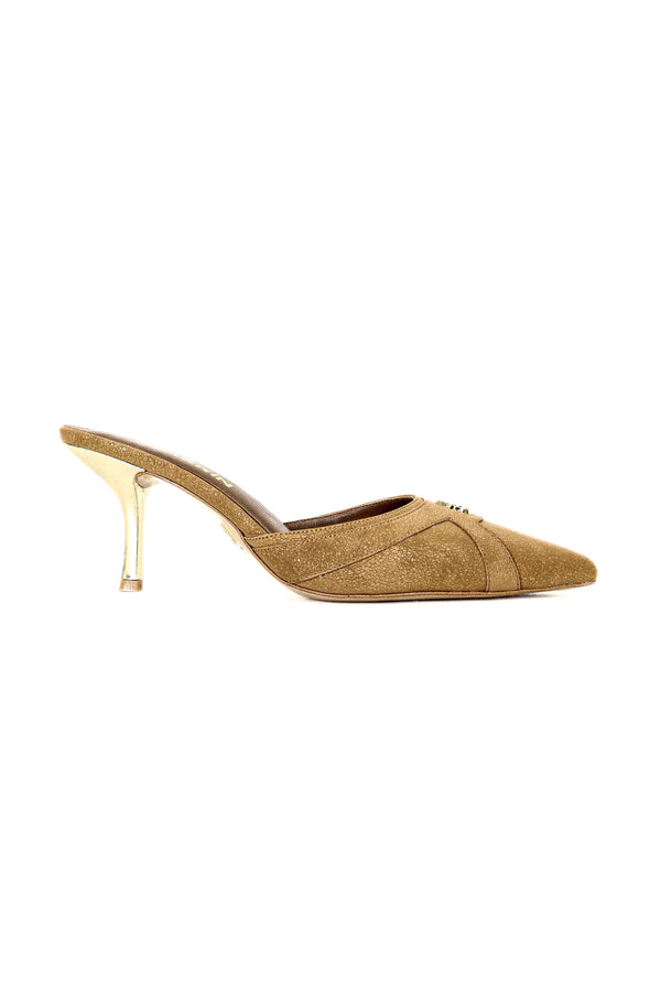 QAFARRIN THÉVRA SABLE TABAC – Hakiki Dana Deri 6 CM Kitten Heel Mule