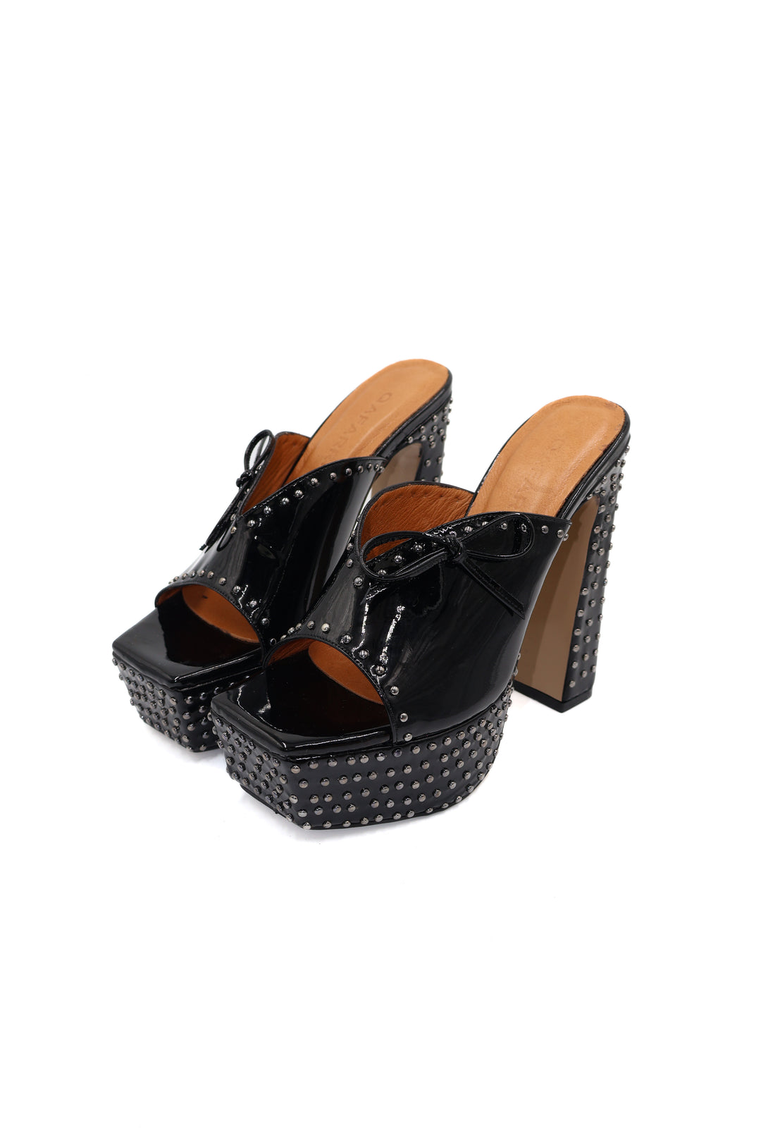 Qafarrin DOMINA NOIR – Siyah Rugan Hakiki Dana Deri Platform Mule