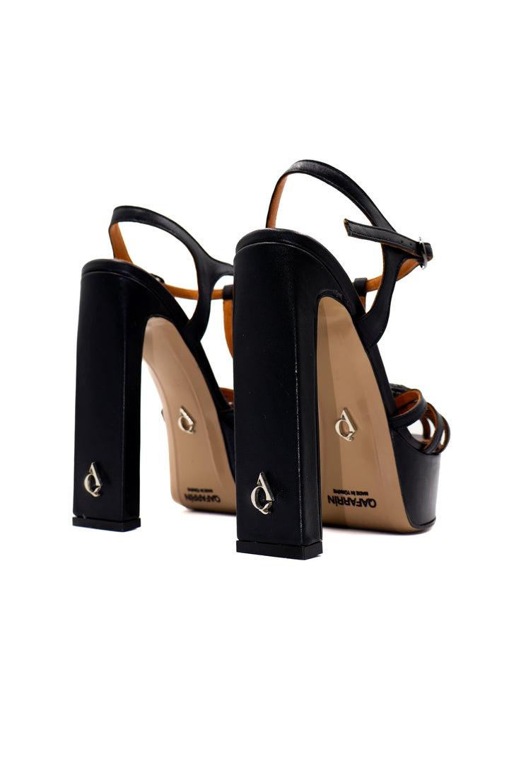 Qafarrin OTTAVIA – Siyah Hakiki Dana Deri Platform Sandalet