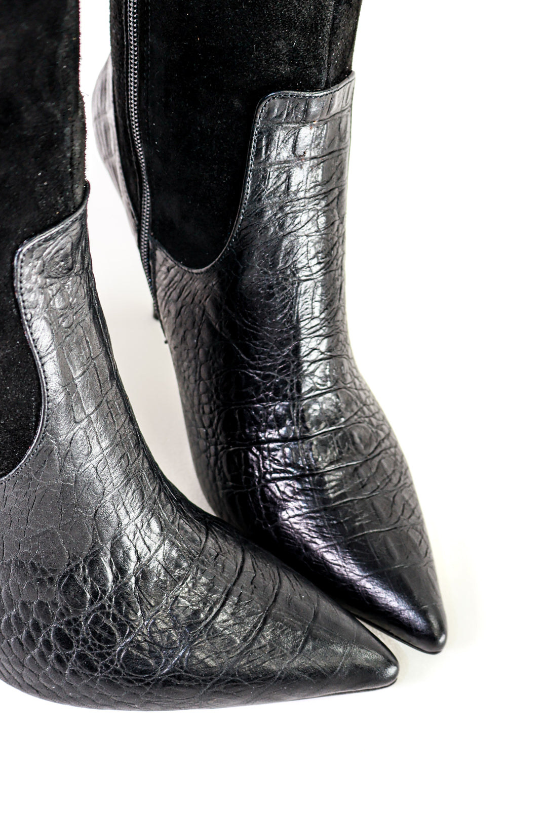 Qafarrin VANGUARD RIVET – Kroko Dokulu Hakiki Dana Derisi &amp; Süet Detaylı Noir Couture Boot