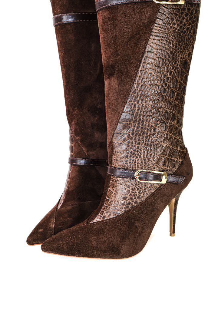 Qafarrin CRAVEN – Atelier-Crafted Cocoa Croco Couture Dana Deri Çizme