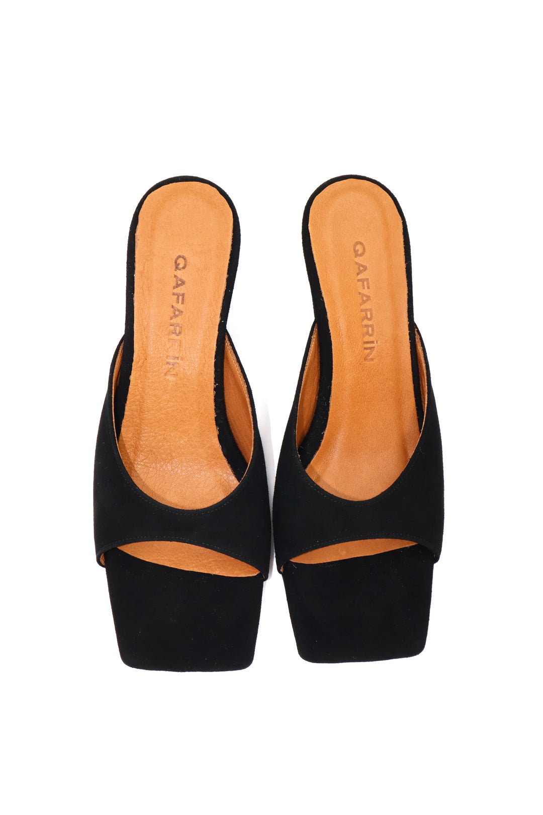 Qafarrin SYRAH – Black Suede Genuine Calfskin 6 cm Heel Mule Slippers