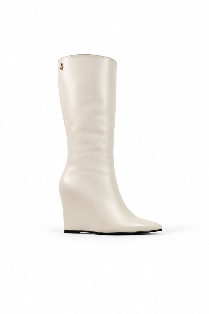 QAFARRIN VYREN – Ivory Hakiki Dana Deri Sculptural Wedge Çizme