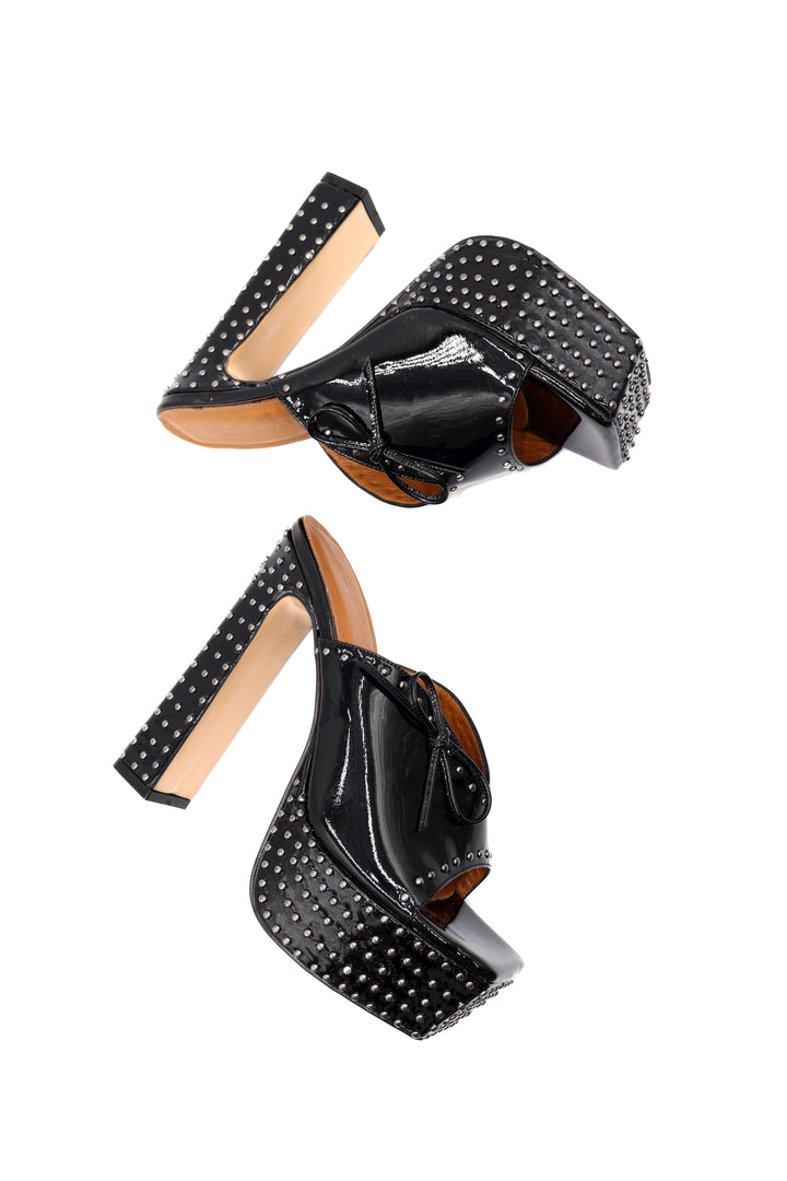 Qafarrin DOMINA NOIR – Siyah Rugan Hakiki Dana Deri Platform Mule