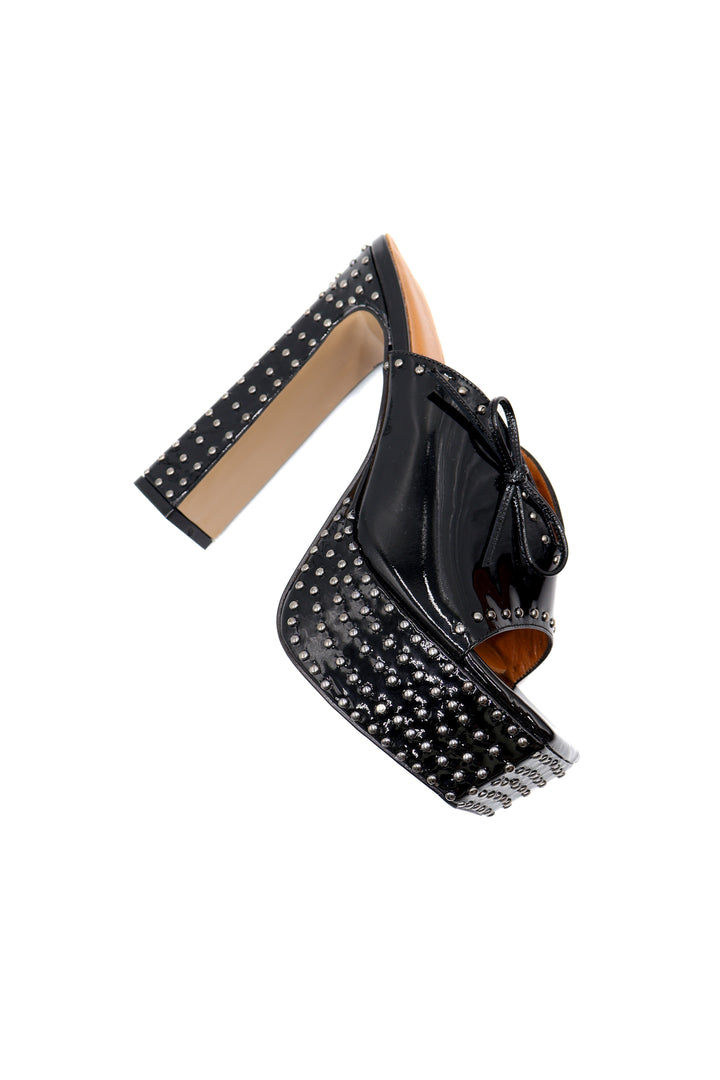 Qafarrin DOMINA NOIR – Siyah Rugan Hakiki Dana Deri Platform Mule