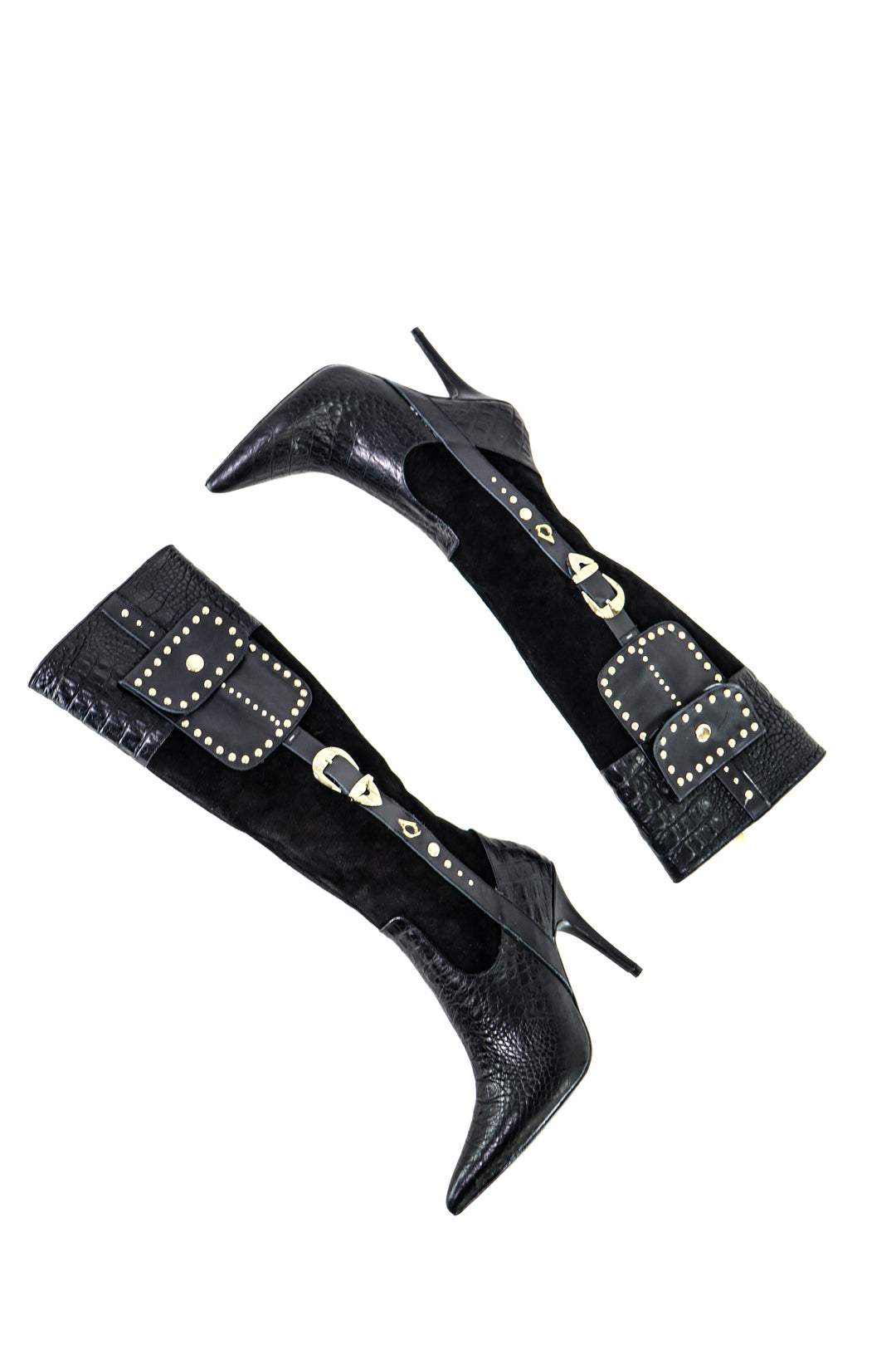 Qafarrin VANGUARD RIVET – Kroko Dokulu Hakiki Dana Derisi &amp; Süet Detaylı Noir Couture Boot