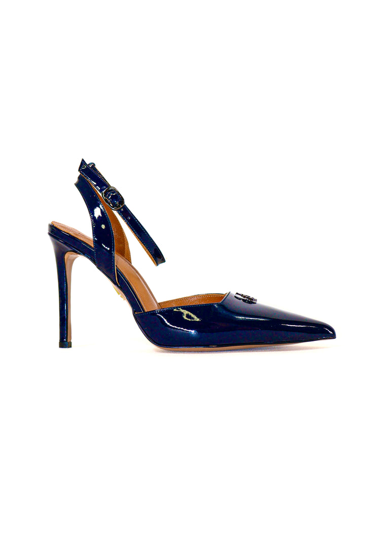 QAFARRIN AMBRÉA  Bleu Nuit  – Hakiki Dana Deri Slingback Stiletto
