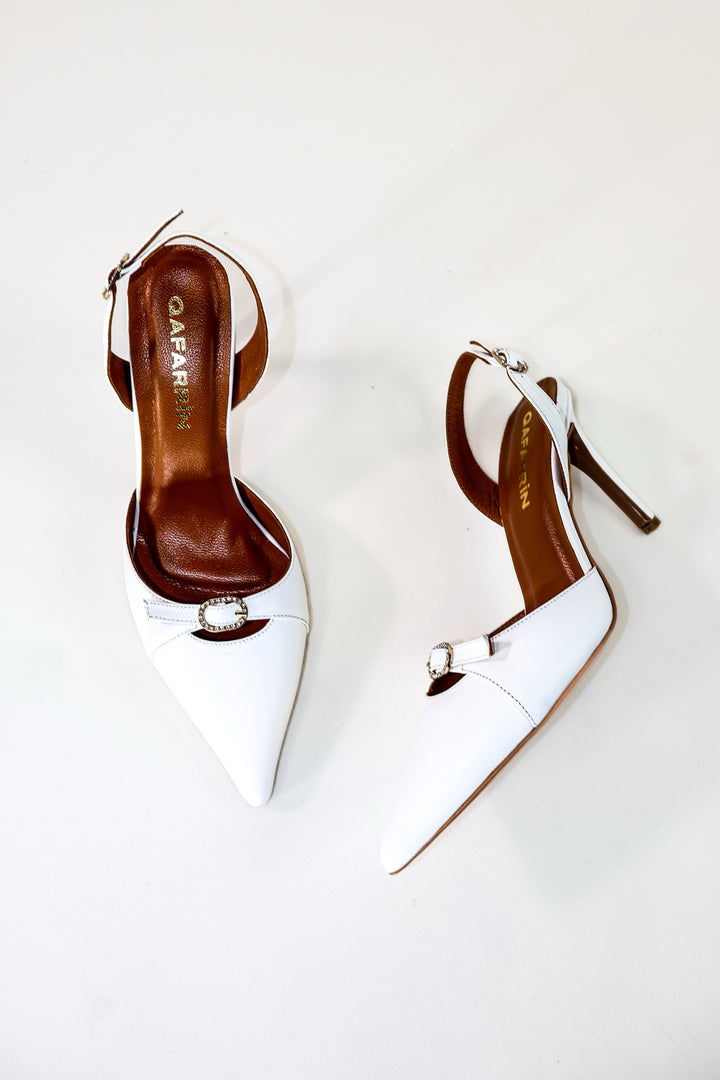 QAFARRIN ALBA LUX – White Atelier Slingback Dana Deri Stiletto