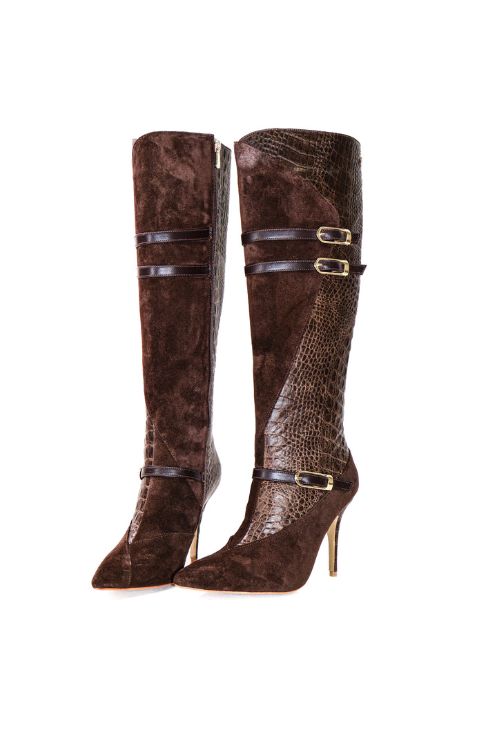 Qafarrin CRAVEN – Atelier-Crafted Cocoa Croco Couture Dana Deri Çizme