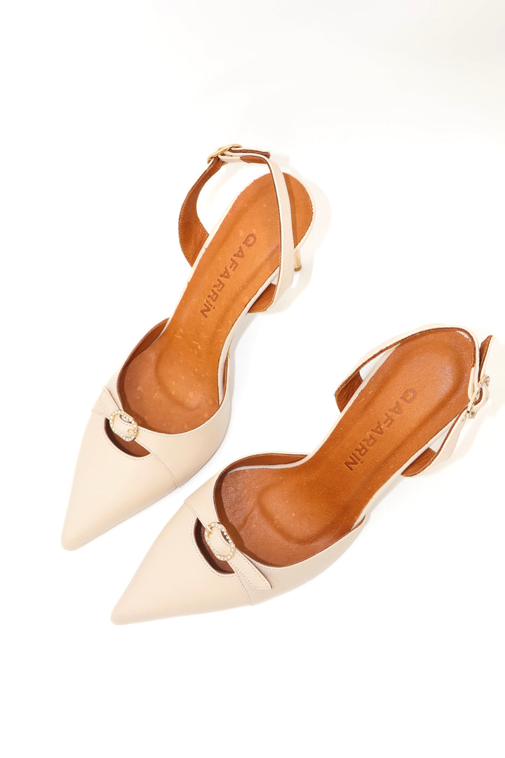 Qafarrin ALBA LUX CRÈME – Bej Yüksek Kaliteli Hakiki Dana Derisi Slingback Stiletto