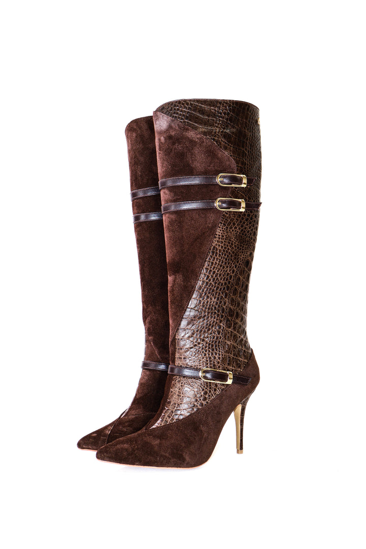 Qafarrin CRAVEN – Atelier-Crafted Cocoa Croco Couture Dana Deri Çizme