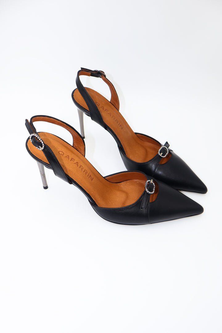 Qafarrin ALBA LUX NOIRE – Siyah Hakiki Dana Deri Slingback Stiletto