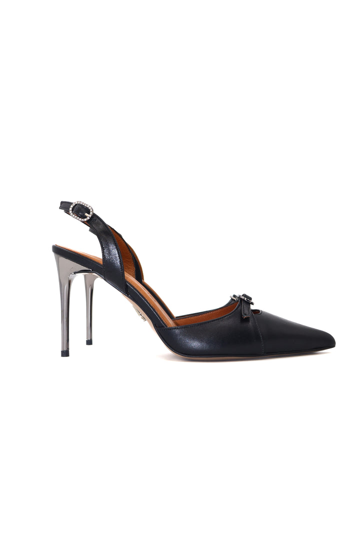 Qafarrin ALBA LUX NOIRE – Siyah Hakiki Dana Deri Slingback Stiletto