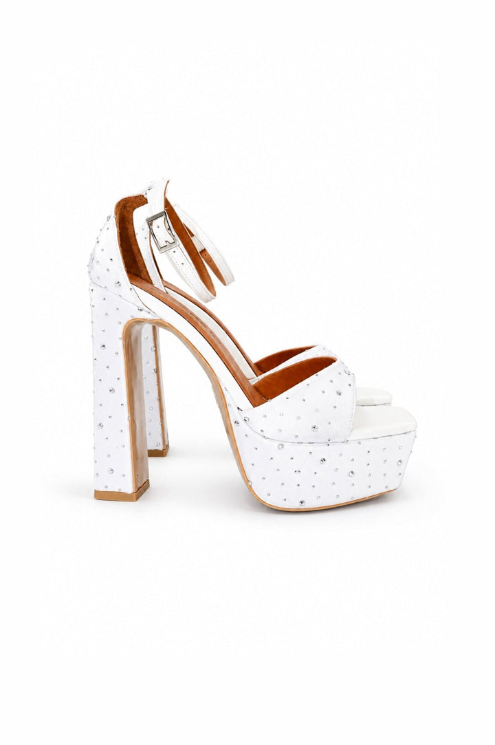 Qafarrin VÉLINDA – White Silk Satin and Genuine Calfskin Platform Heeled Sandals