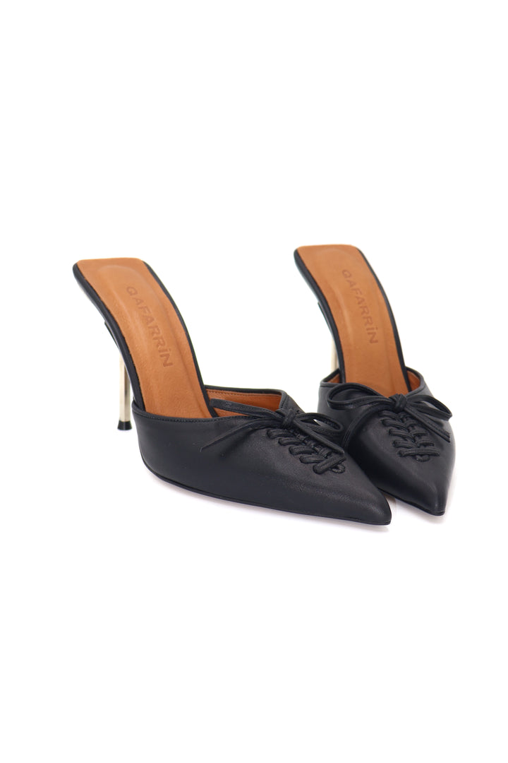 Qafarrin VIOLA SİYAH – Mat Siyah Hakiki Dana Deri Mule Stiletto