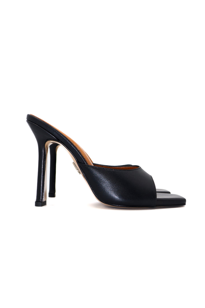 QAFARRIN VANTA – Siyah Hakiki Dana Deri İnce Topuklu Mule Stiletto
