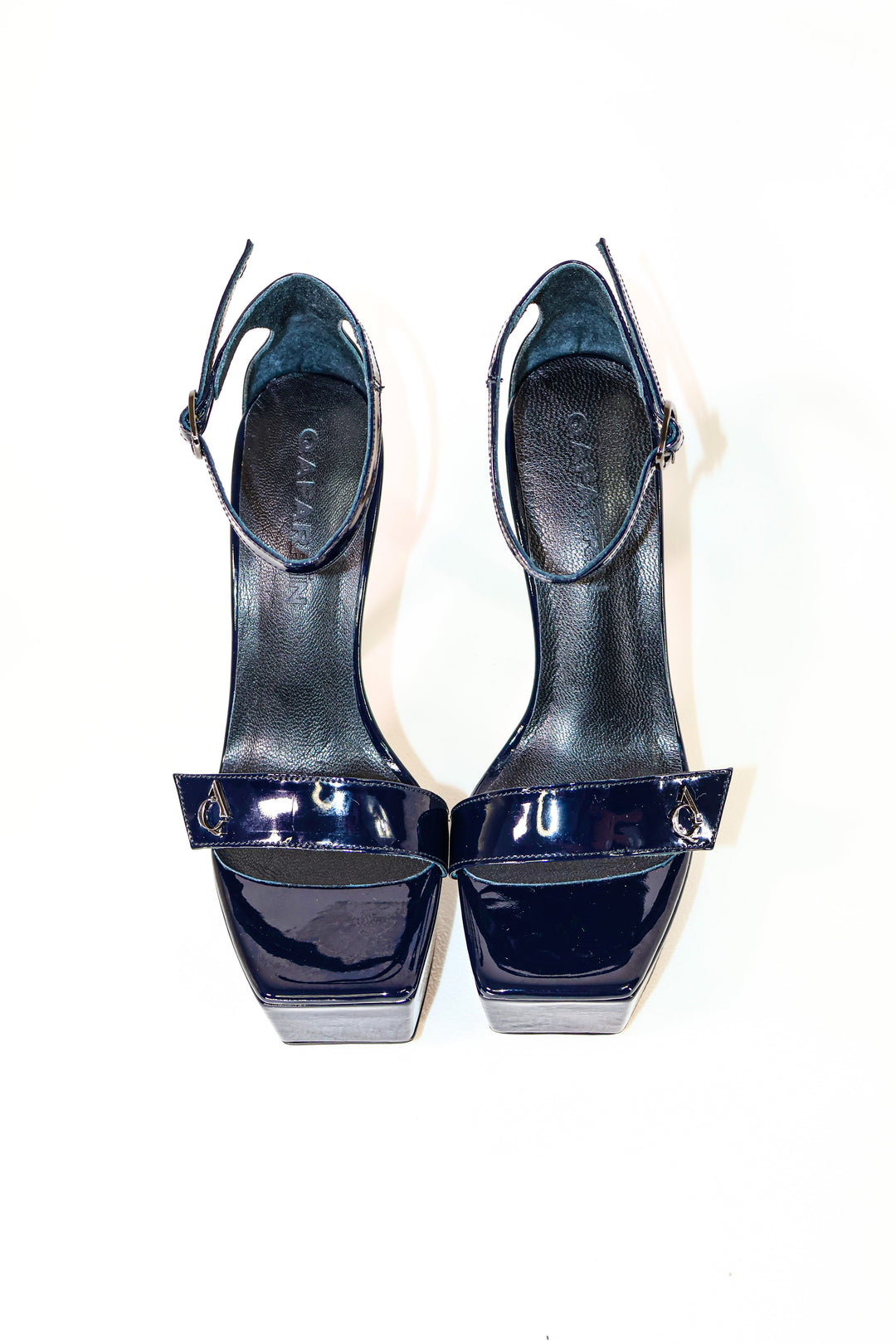 QAFARRİN NÉVYRA – Blue Nuit Rugan Prime Cut Hakiki Dana Derisi Platform Ankle Strap