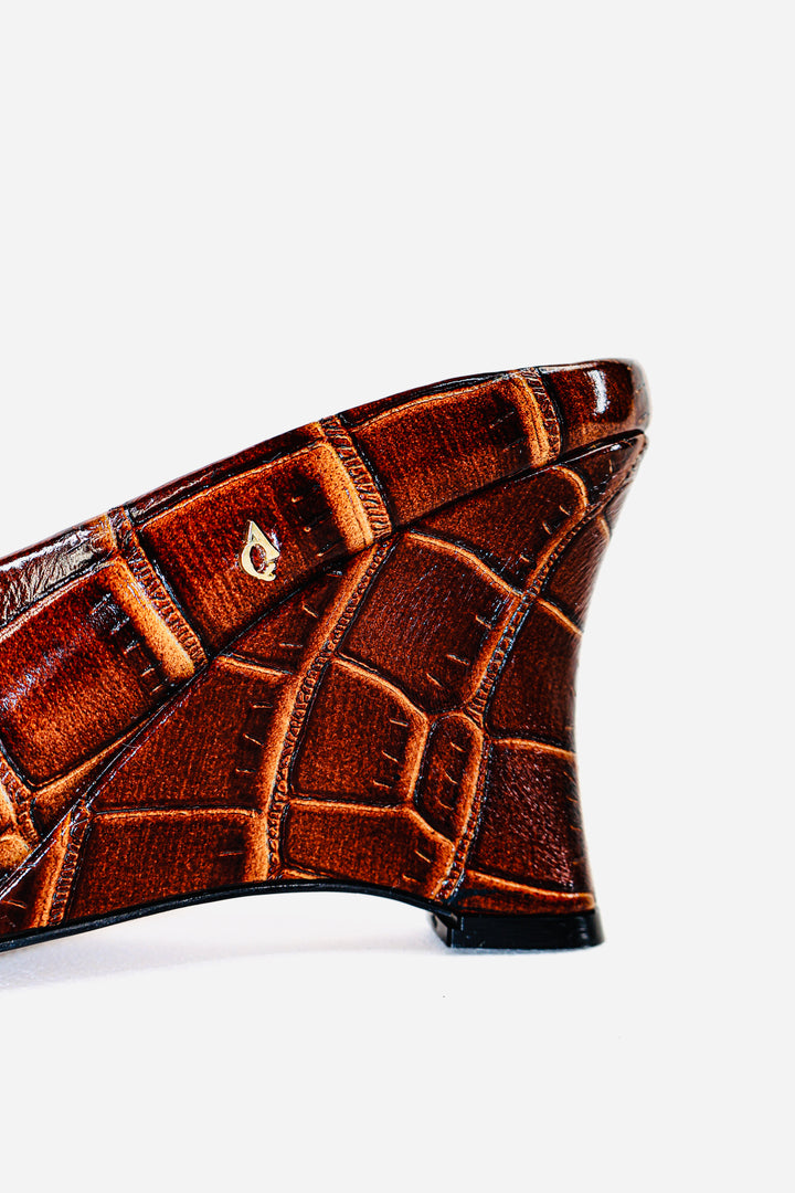 QAFARRIN VORY – Croco Rugan Prime Cut Hakiki Dana Deri Sculpted Mule