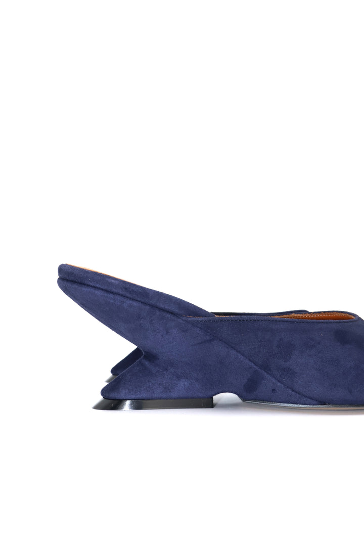 Qafarrin SYRAH – Lacivert Süet Hakiki Dana Deri 6 cm Topuklu Mule Terlik