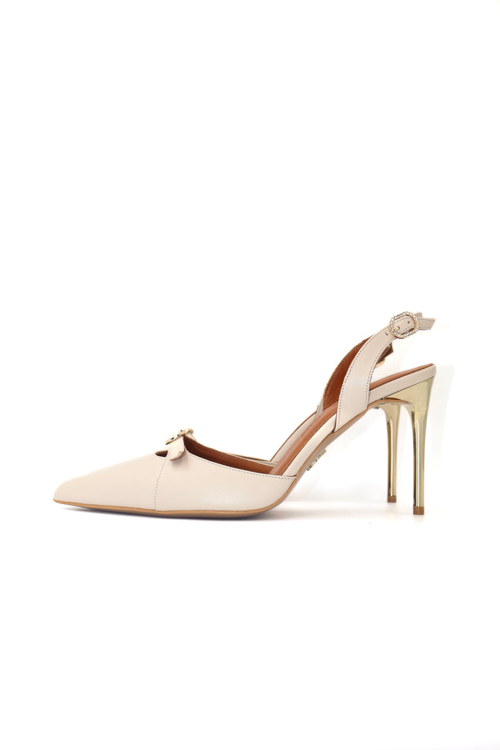 Qafarrin ALBA LUX CRÈME – Bej Yüksek Kaliteli Hakiki Dana Derisi Slingback Stiletto