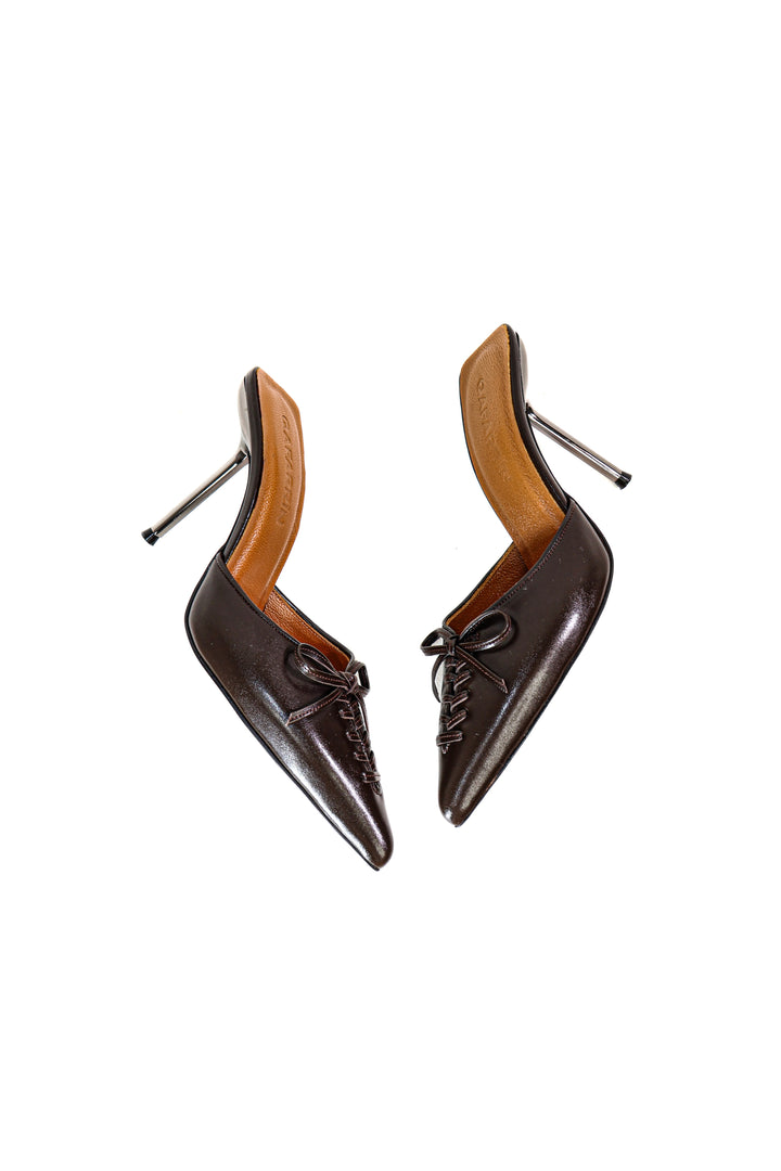 QAFARRIN VIOLA – Espresso Brown Hakiki Dana Deri Mule Stiletto