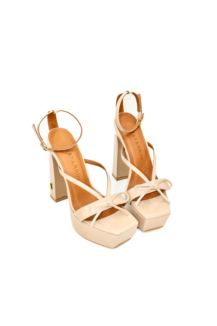Qafarrin CELÉSTE CRÈME – Beige Patent Leather Genuine Calf Leather Platform Sandals