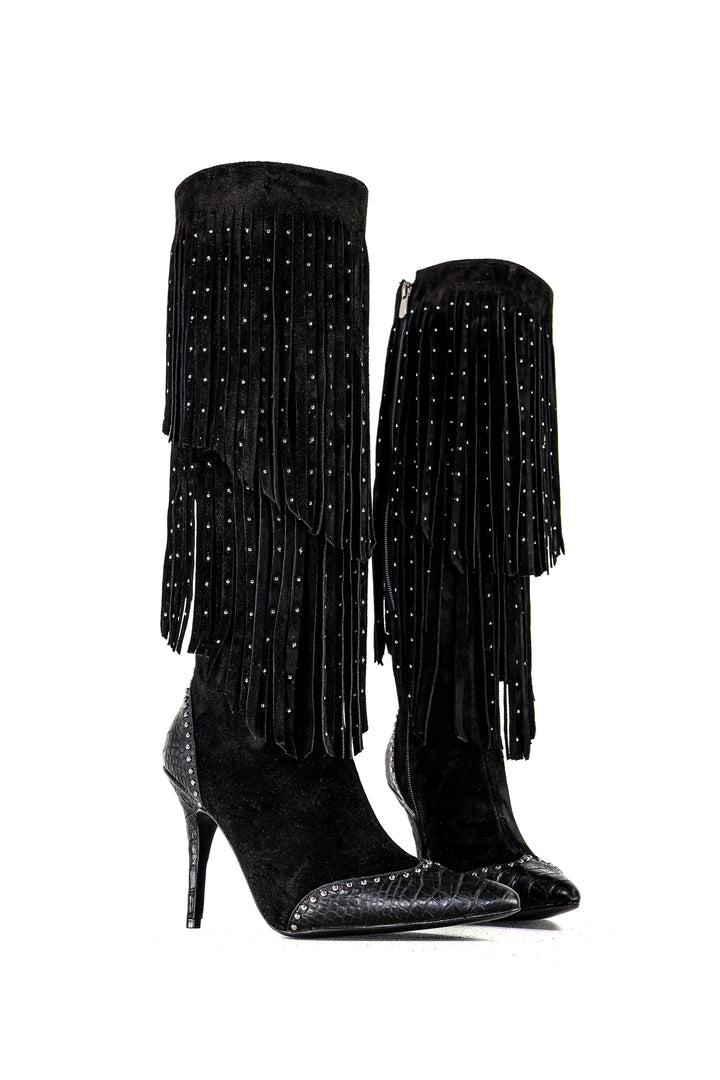 Qafarrin FIERA NOIR – Atelier-Crafted Western Couture Dana Deri Çizme