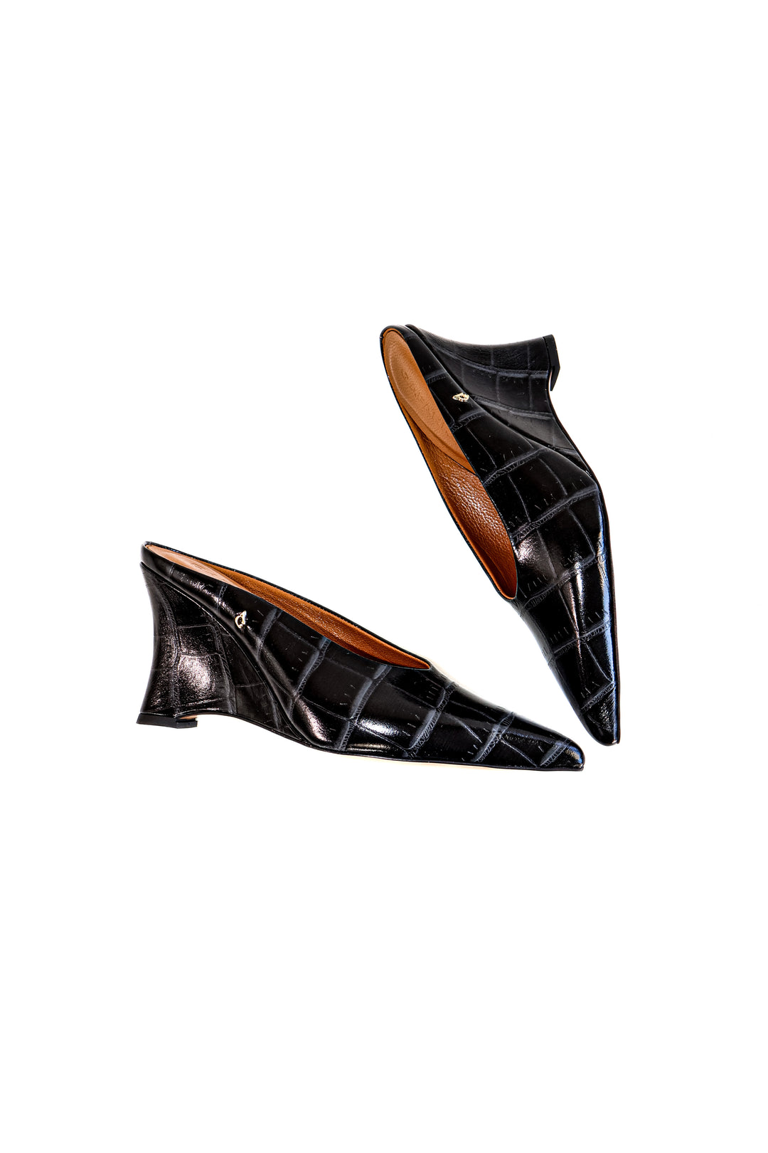 QAFARRIN VORY – Noir Croco Emboss Rugan Prime Cut Hakiki Dana Deri Sculpted Mule