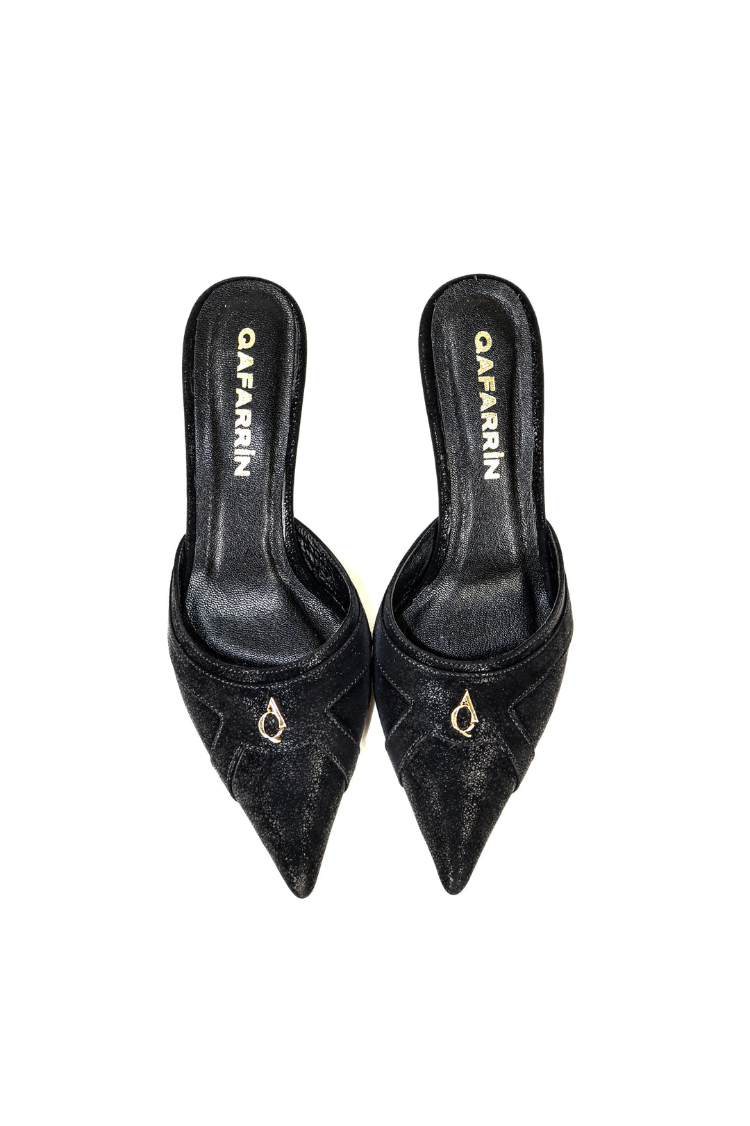 QAFARRIN THÉVRA NOIR ABSOLU – Hakiki Dana Deri 6 CM Kitten Heel Mule