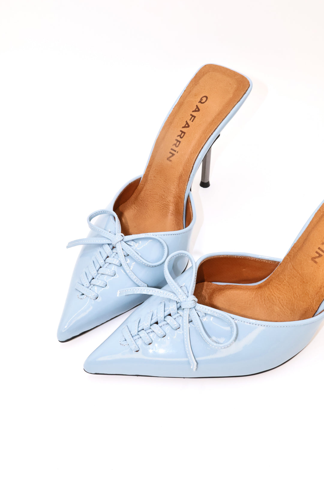 Qafarrin VIOLA ICE – Buz Mavisi Rugan Hakiki Dana Deri Mule Stiletto