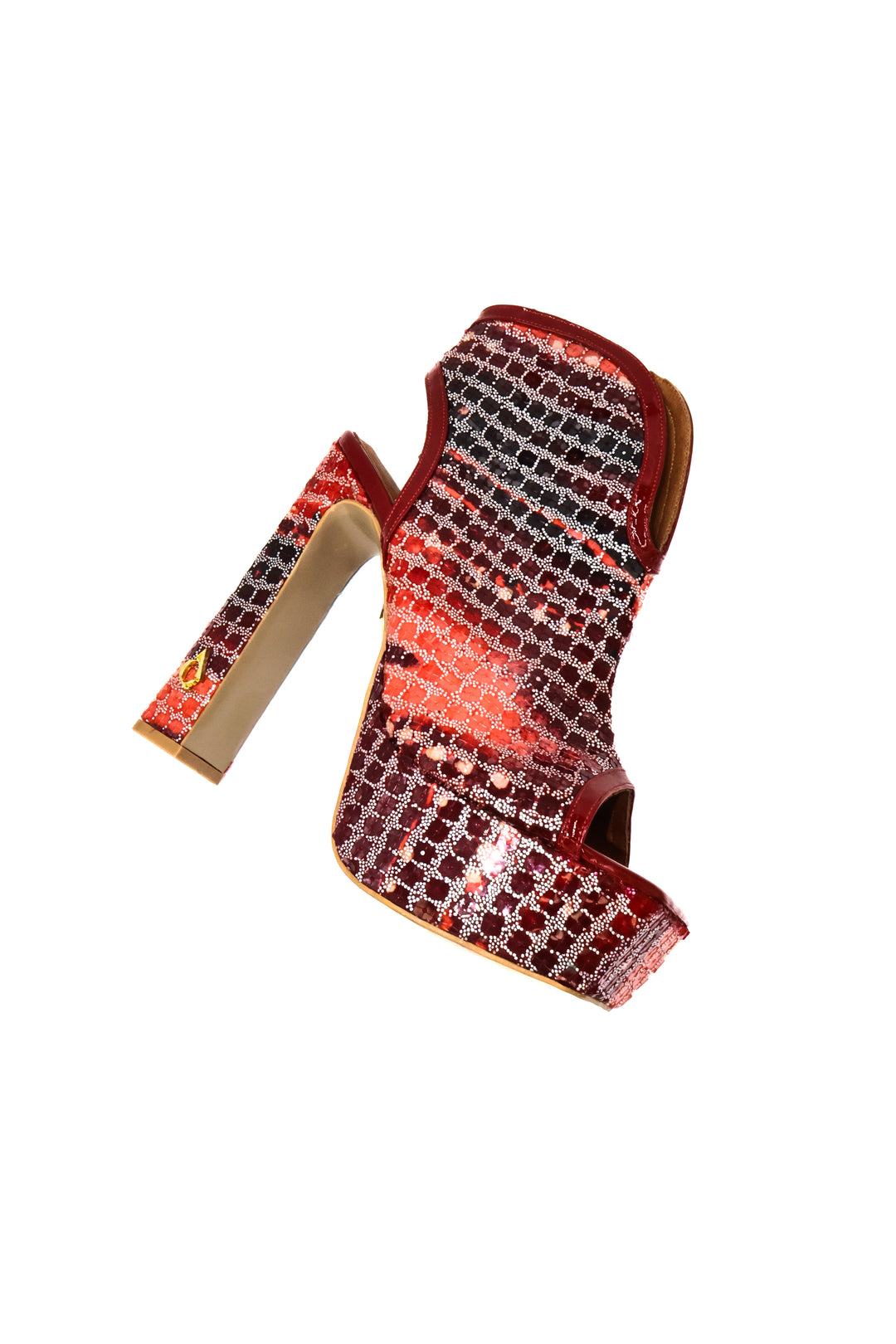 Qafarrin RUBY FLARE – Kırmızı Pul İşlemeli Hakiki Dana Deri Platform Topuklu Bootie