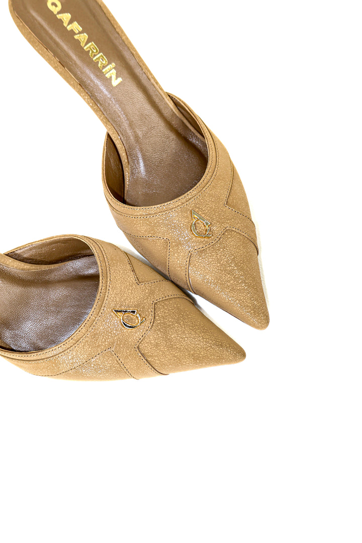 QAFARRIN THÉVRA SABLE TABAC – Hakiki Dana Deri 6 CM Kitten Heel Mule