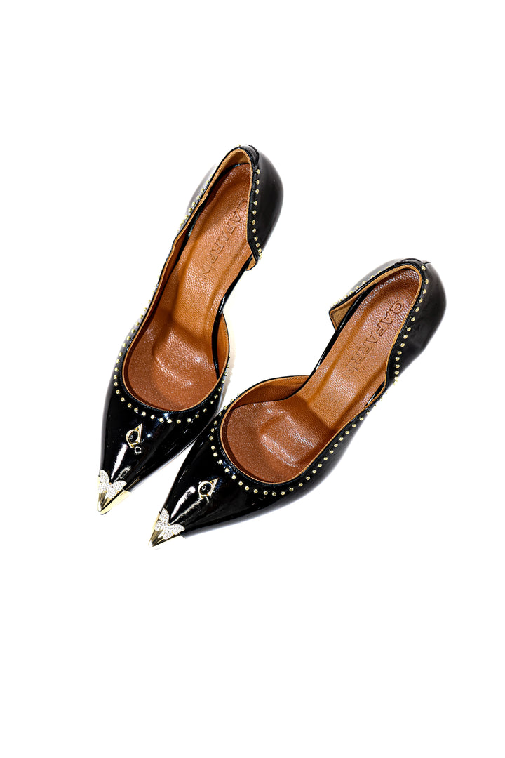 QAFARRIN KYREL – Siyah Rugan Hakiki Dana Deri Metal Burun Detaylı Stiletto