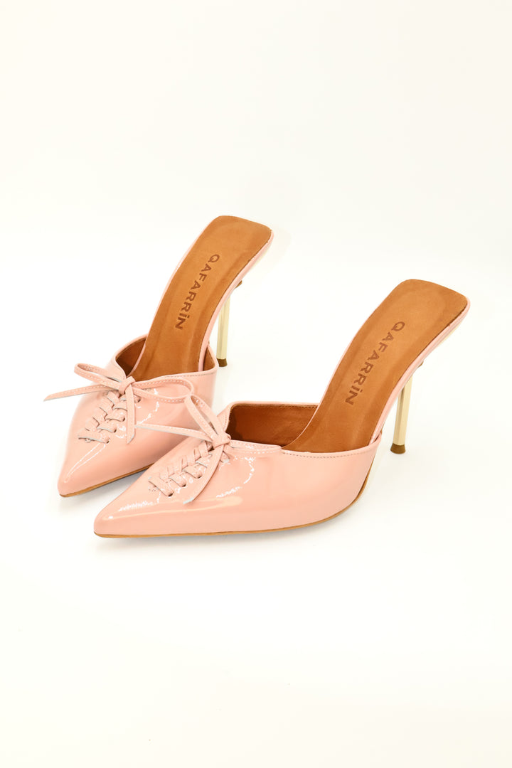 Qafarrin VIOLA ROSE – Pudra Pembe Rugan Hakiki Dana Deri Mule Stiletto