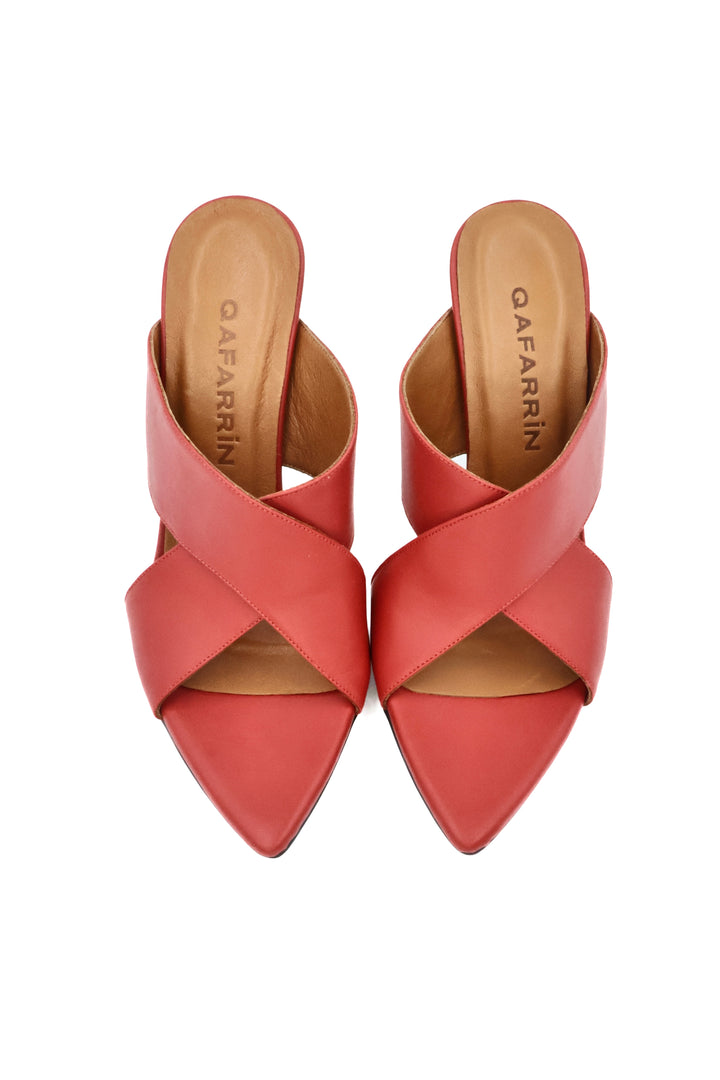Qafarrin LUNÈVA TERRACOTTA ROUGE – Terracotta Kırmızı Hakiki Dana Deri Yüksek Topuklu Mule