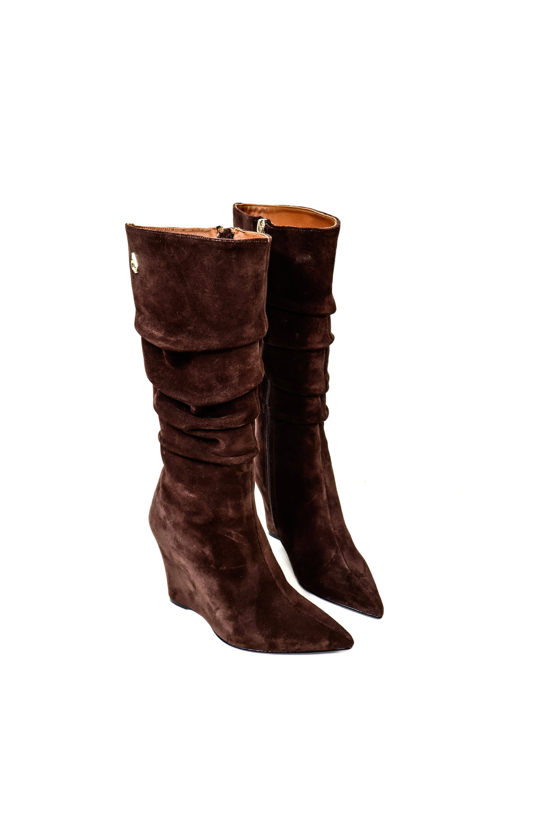 QAFARRIN VYREN – Deep Espresso Brown Hakiki Dana Süet Deri Sculptural Wedge Çizme