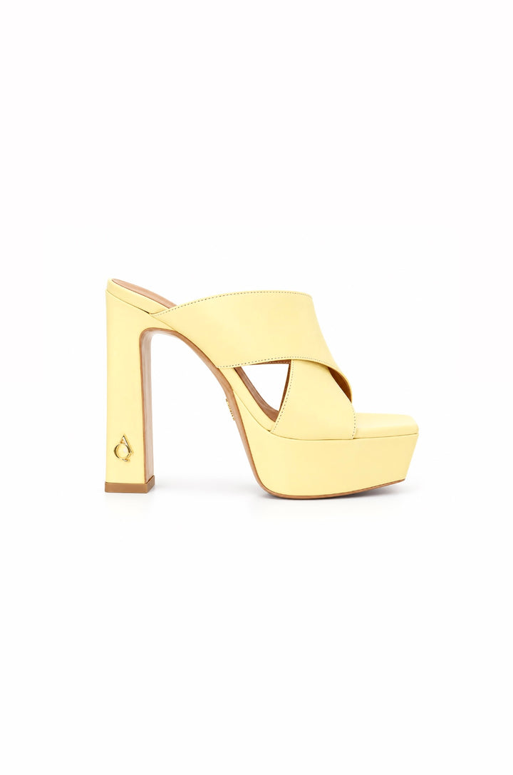 Qafarrin ALBARELLA LEMON – Light Yellow Genuine Calfskin Platform Mule