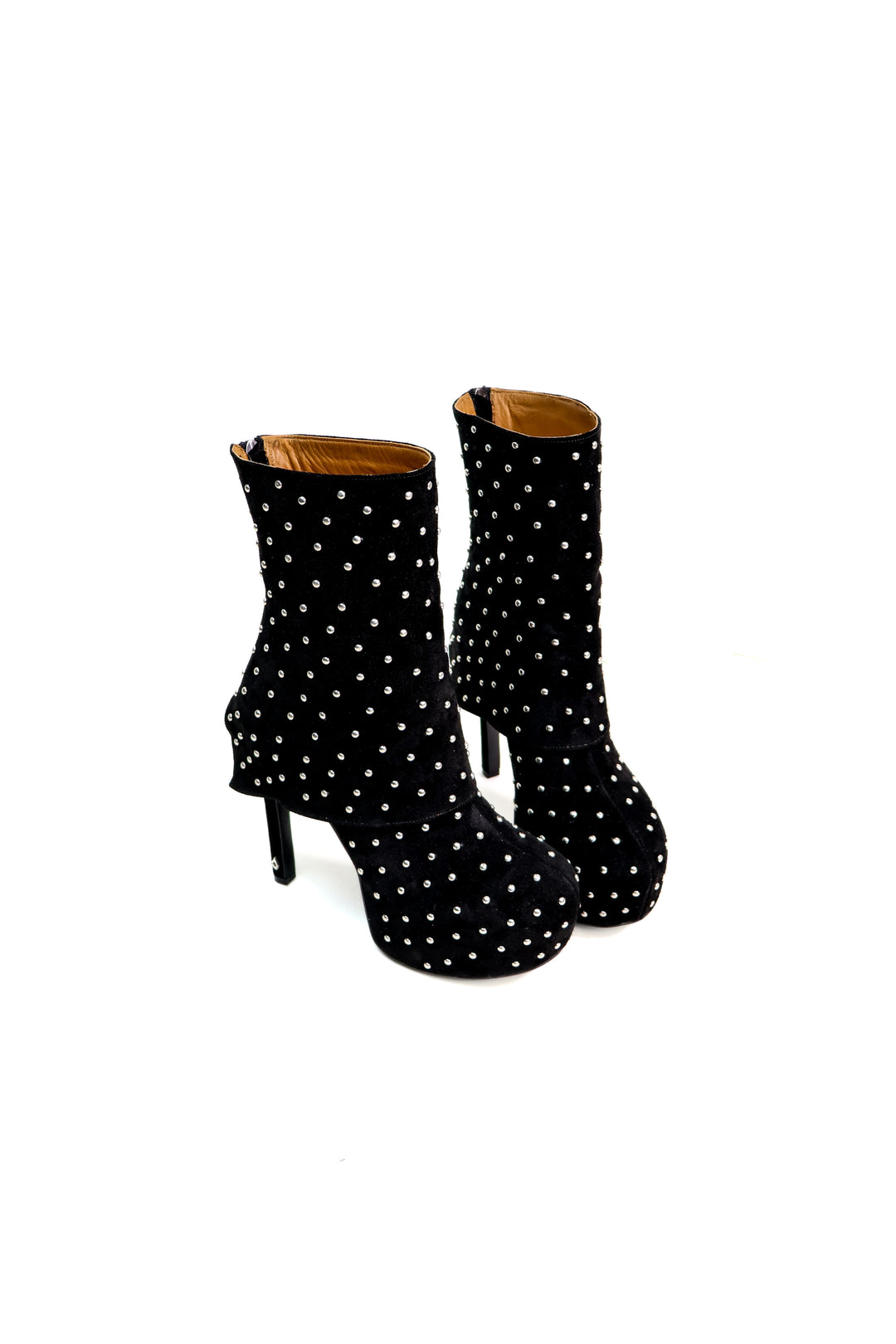 QAFARRIN DOLLY – Black Suede Metal Perçinli Platform Bot