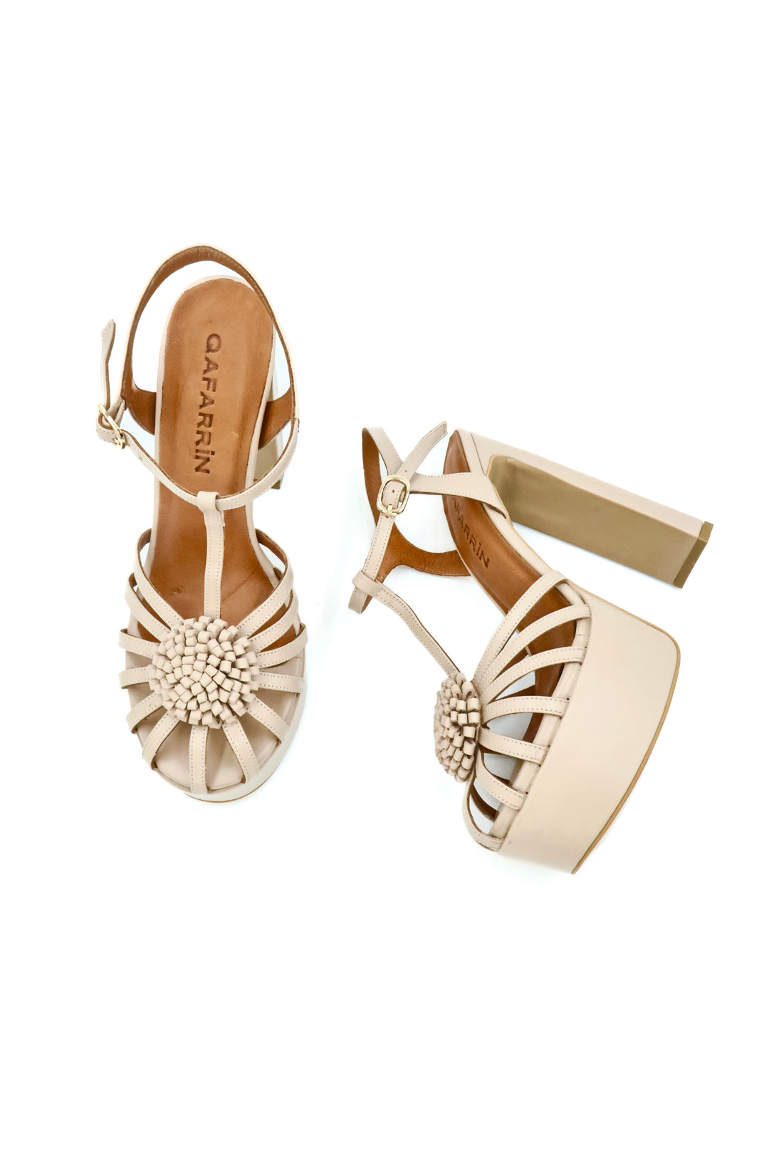 Qafarrin OTTAVIA – Bej Hakiki Dana Deri Platform Sandalet