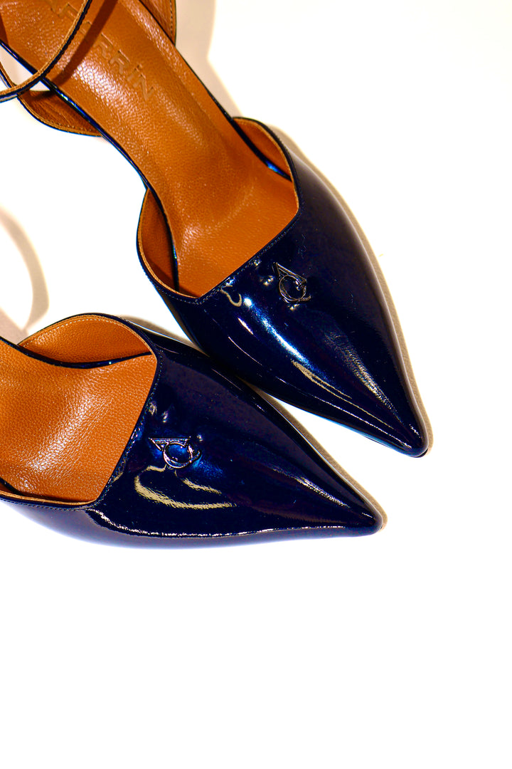 QAFARRIN AMBRÉA  Bleu Nuit  – Hakiki Dana Deri Slingback Stiletto