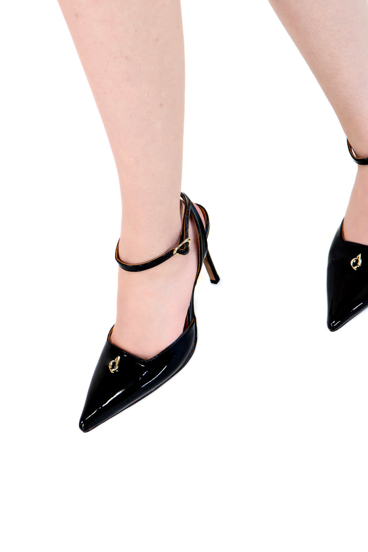 QAFARRIN AMBRÉA NOIR – Siyah Rugan Hakiki Dana Deri Slingback Stiletto