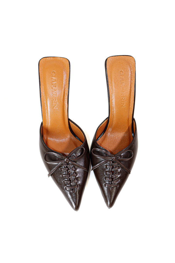 QAFARRIN VIOLA – Espresso Brown Hakiki Dana Deri Mule Stiletto