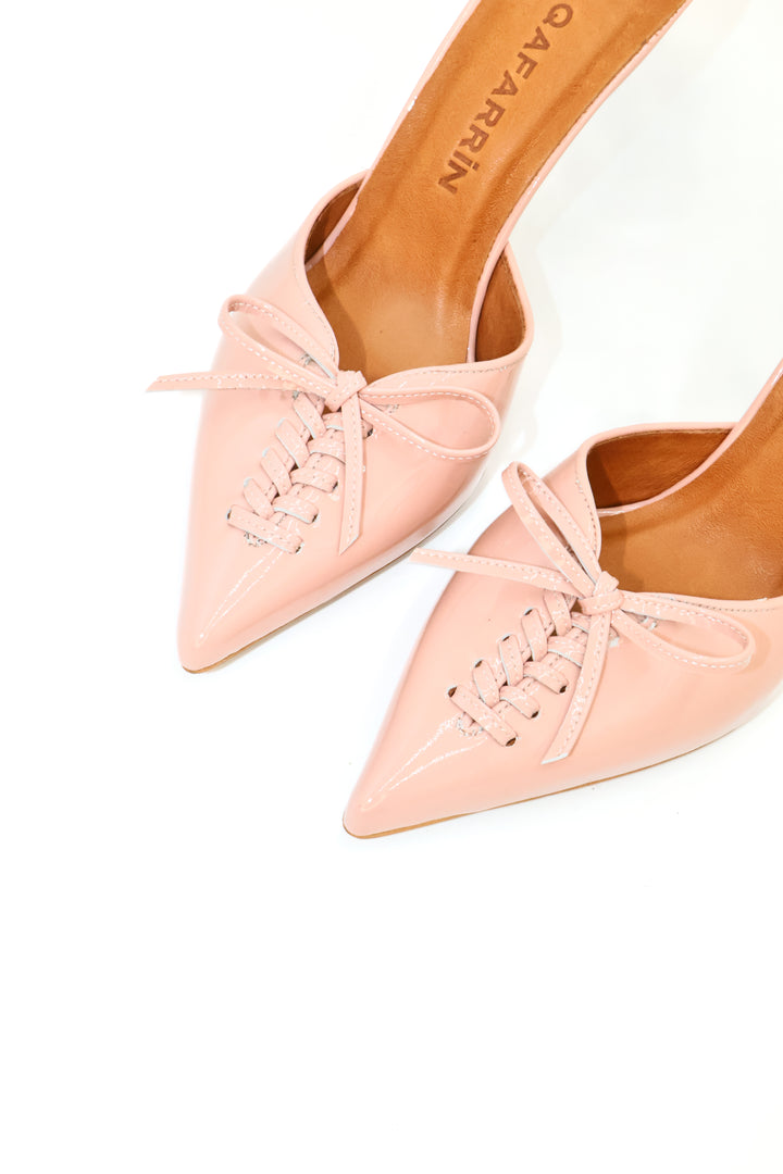 Qafarrin VIOLA ROSE – Pudra Pembe Rugan Hakiki Dana Deri Mule Stiletto