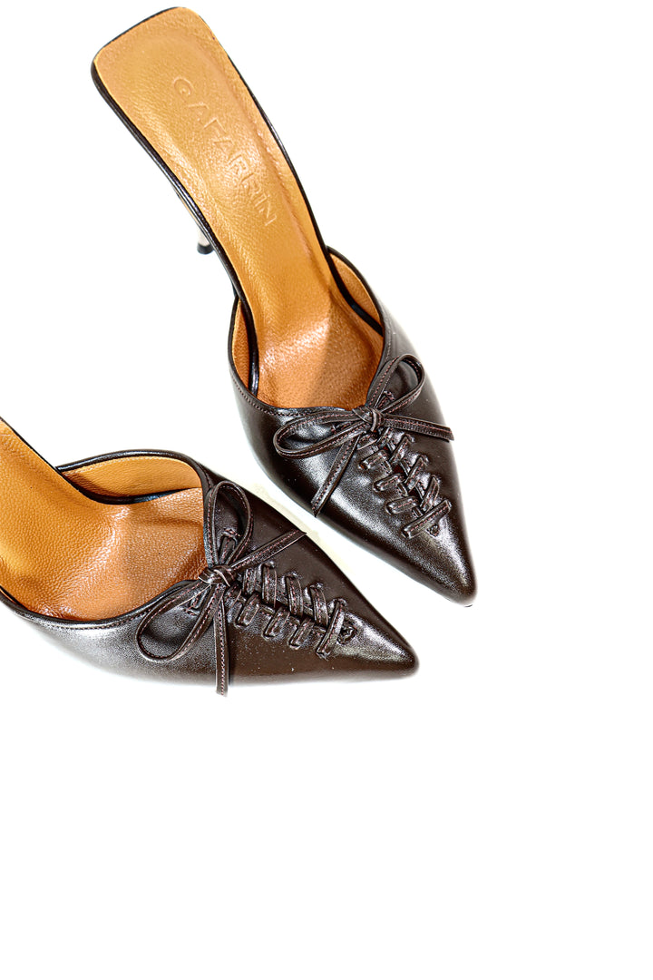 QAFARRIN VIOLA – Espresso Brown Hakiki Dana Deri Mule Stiletto